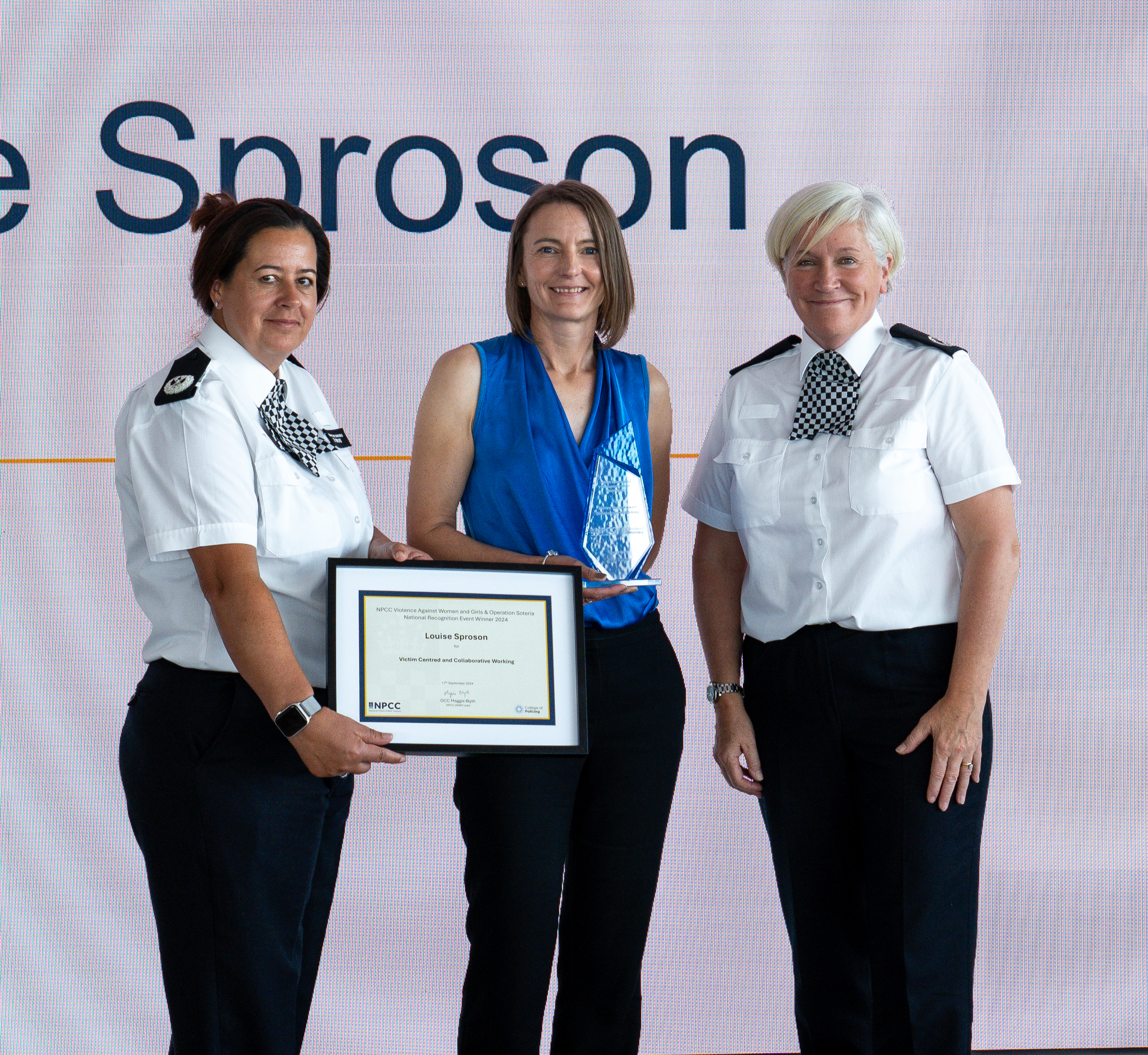 Detective Inspector Louise Sproson attended the National Police Chiefs’ Council’s (NPCC) VAWG and Op Soteria Recognition Event in London on 17th September after being nominated.