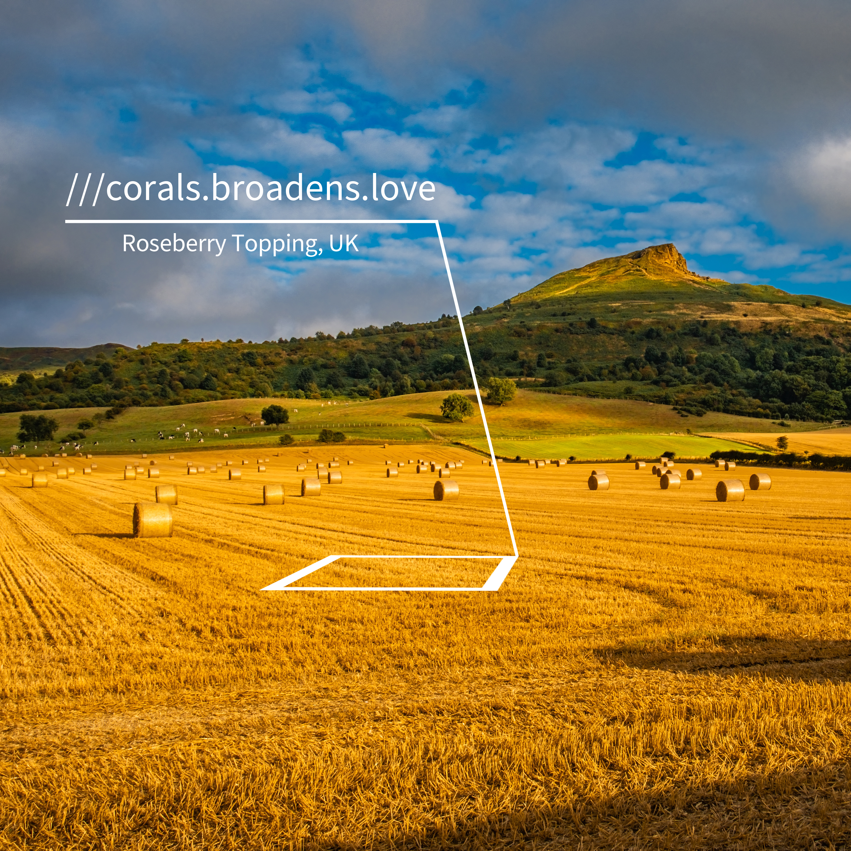 The what3words address for this area near Roseberry Topping is corals, broadens, love