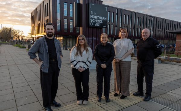 Graphic & Digital Design Course Leader at The Northern School of Art, Tom Burton, student Ava, Roads Policing Inspector Rachel Smith, Road Safety and Highways Liaison Officer Nicola Bowman and Sergeant Mark Kewley